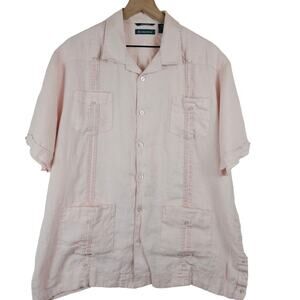 Cubavera‎ linen beachy resort button down, pink, men's XL
